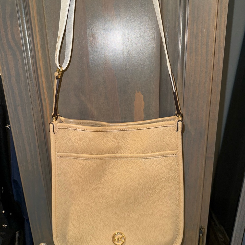 Michael Kors “LUISA” Cream Leather Cross Body Shoulder Bag